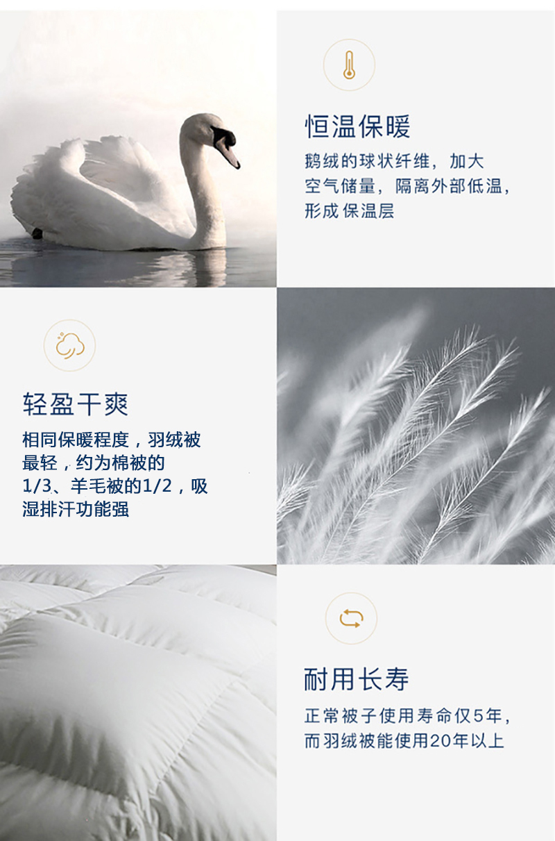 升级版 OBB Royal Bed德国90%鹅绒冬被Müritz米里茨系列 白色 200*230cm（适用于1.5m的床）