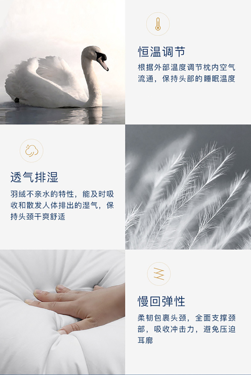 升级版 OBB Royal bed加拿大鹅绒枕头三层枕多瑙Donau系列 白色 48*74cm