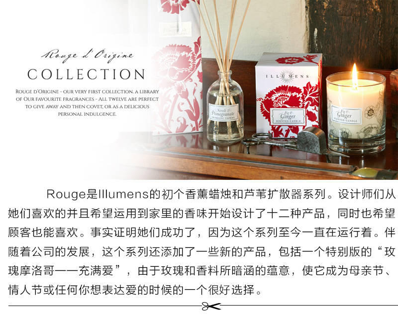 英国原产Illumens蓝铃藤条香薰室内家居香薰无火香薰 大红