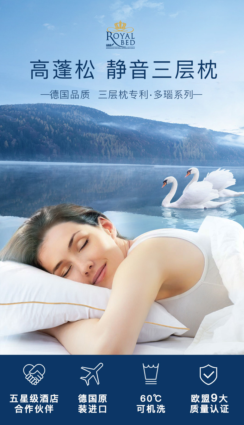 升级版 OBB Royal bed加拿大鹅绒枕头三层枕多瑙Donau系列 白色 48*74cm