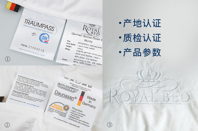 升级版 OBB Royal Bed德国90%鹅绒冬被Müritz米里茨系列 白色 200*230cm（适用于1.5m的床）